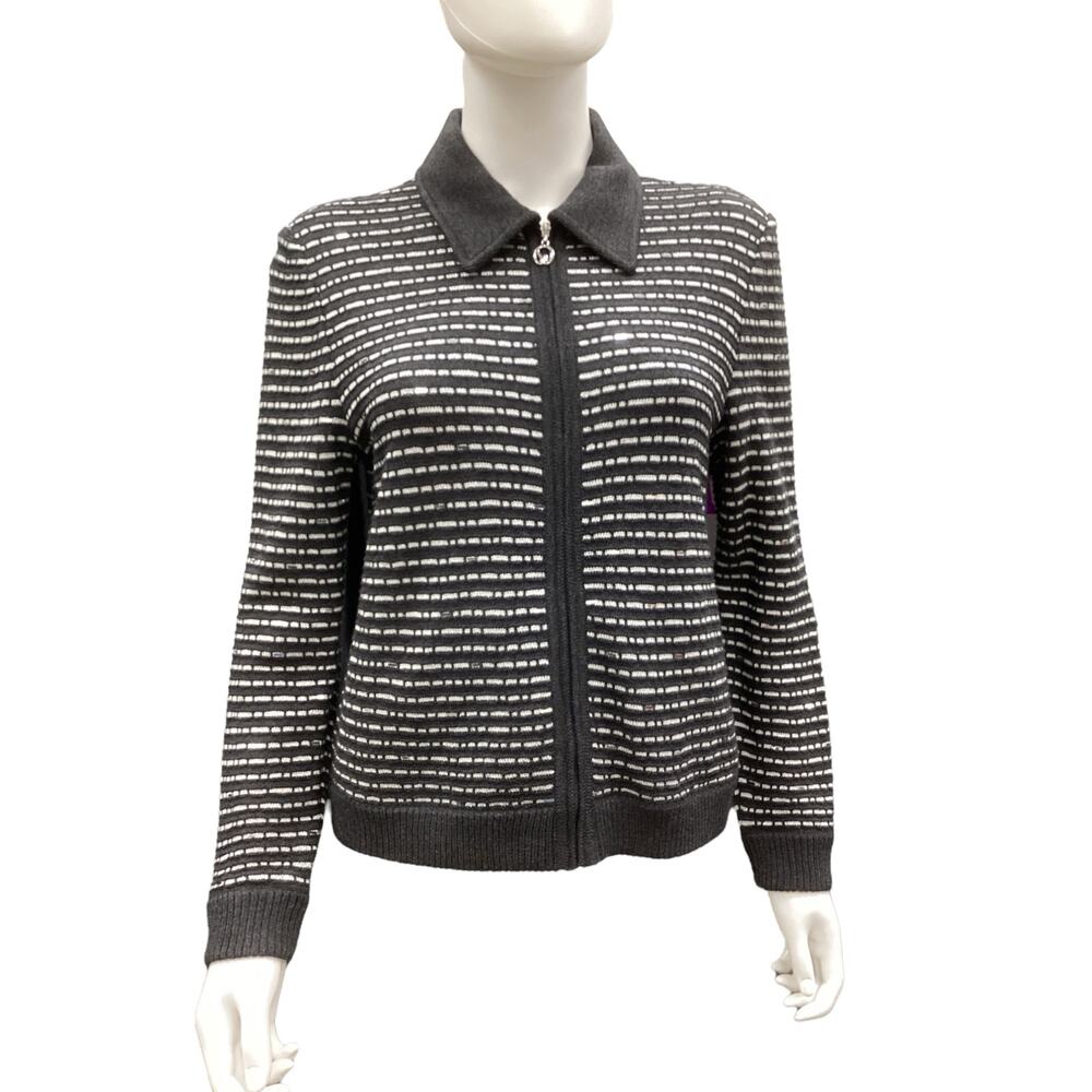 St. John Sport By Marie Gray Women’s Sport Zip Up Blazer Size S Gray And White
